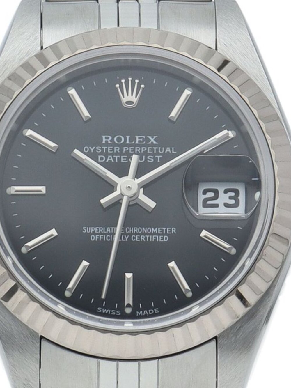 Rolex Datejust Watch 18k White Gold SS Black Polished